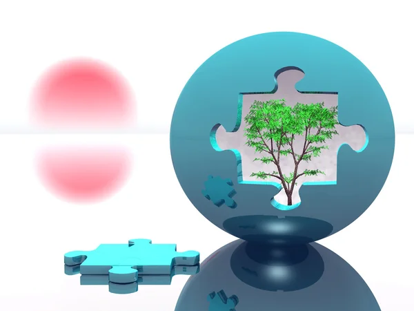 Puzzle-Kugel mit Baum im Inneren — Stockfoto