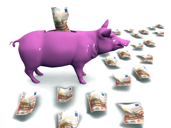 Sparschwein und Euro-Banknoten. — Stockfoto
