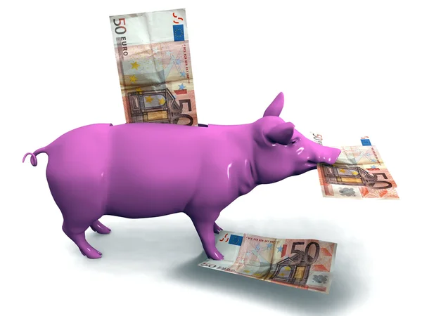 Piggy bank and euro banknotes. — Stock Photo, Image