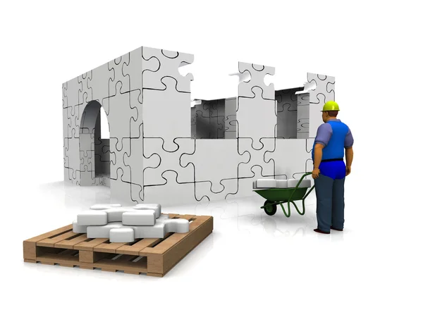 Huis gemaakt van puzzelstukjes — Stockfoto