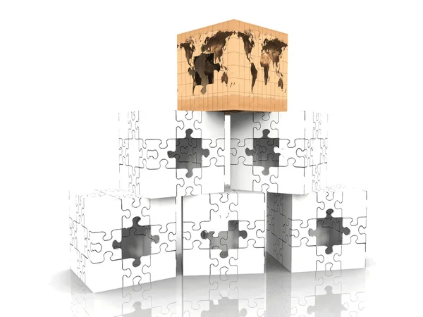 Cubes faits de pièces de puzzle avec carte — Photo