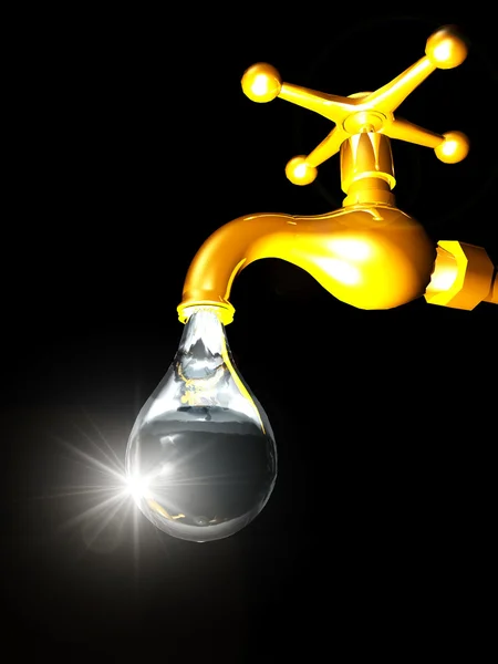 Gold faucet with water drop — Stock Photo, Image