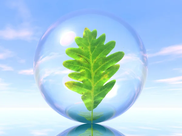 Пузырь с зеленым листом внутри в небе — стоковое фото