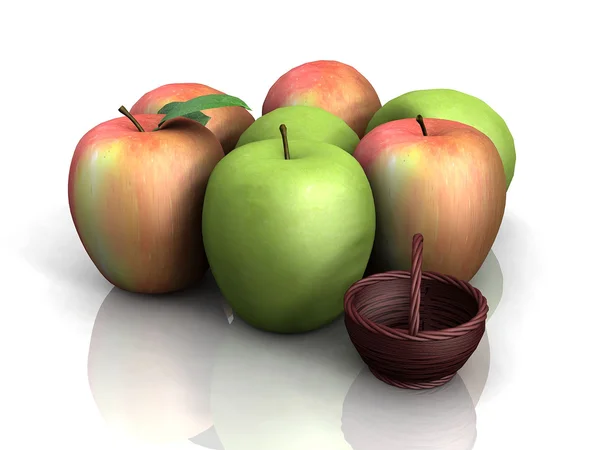 Apples and basket — Stock Photo, Image