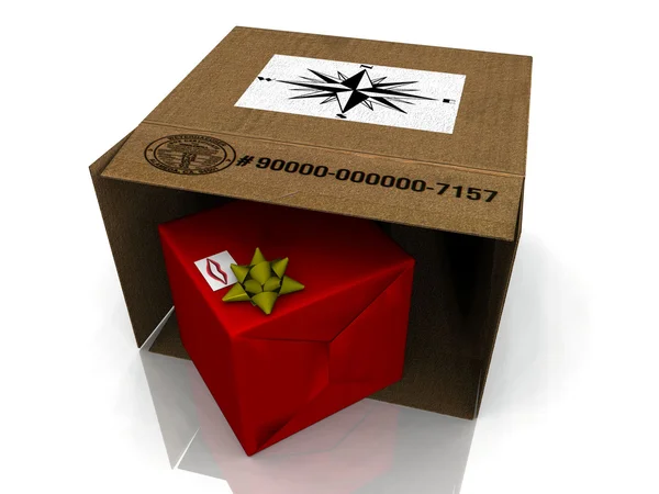 Cardboard box with a gift — Stock Photo, Image
