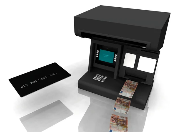 ATM s kreditní kartou a peníze. — Stock fotografie