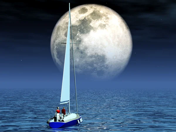 游艇在月光下 — 图库照片