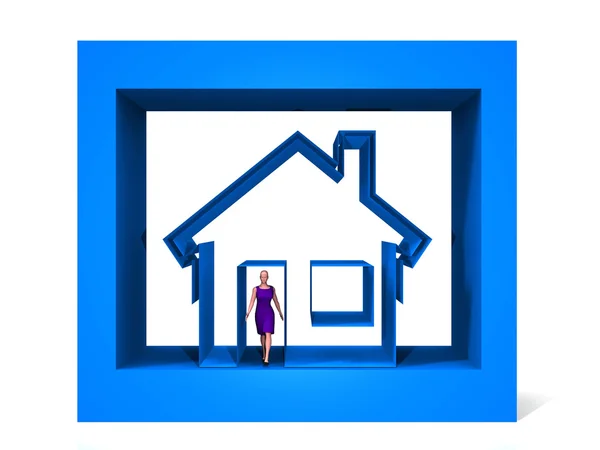 Niebieskie logo z kobietą w domu — Zdjęcie stockowe