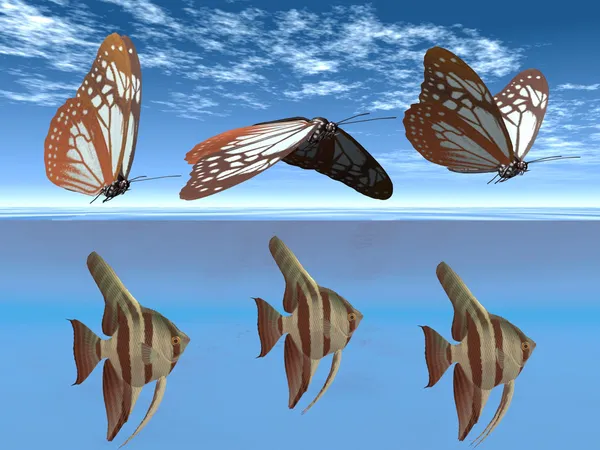 Fjärilar och fisk — Stockfoto