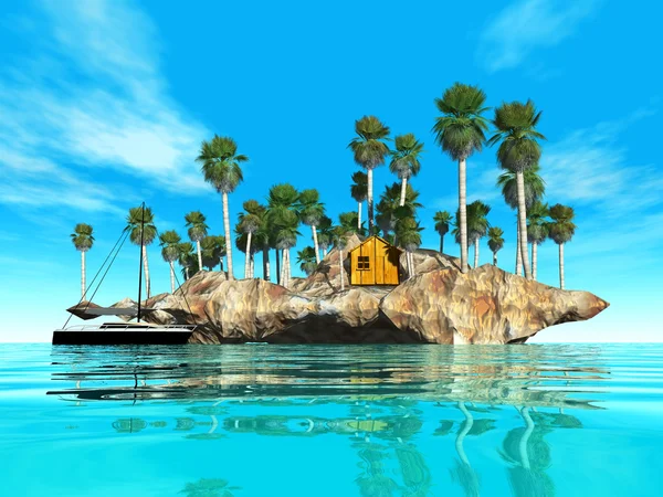 Ada deniz hurma ağaçları ile — Stok fotoğraf