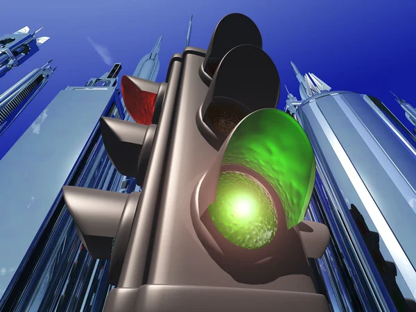 Ілюстрація зеленого світлофора на заміській дорозі — стокове фото