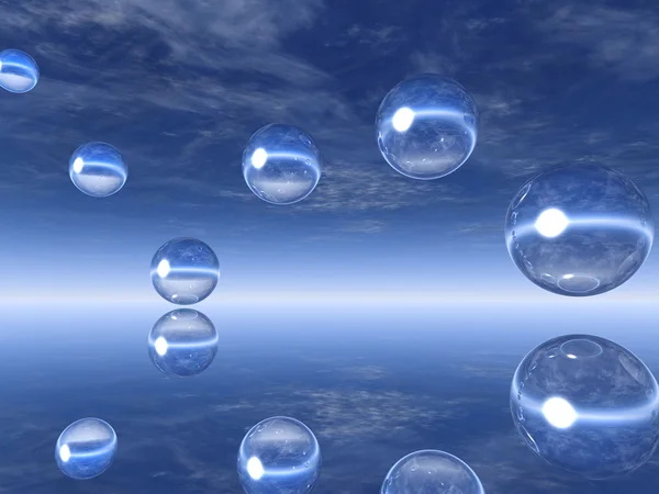 Burbujas azules contra un cielo azul —  Fotos de Stock