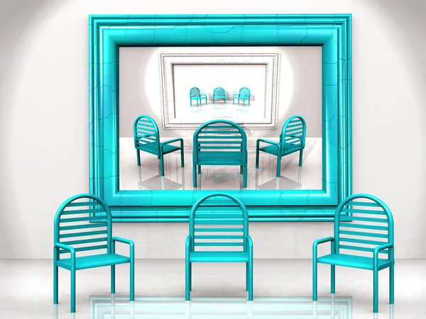 Blaue Stühle mit Spiegelung — Stockfoto