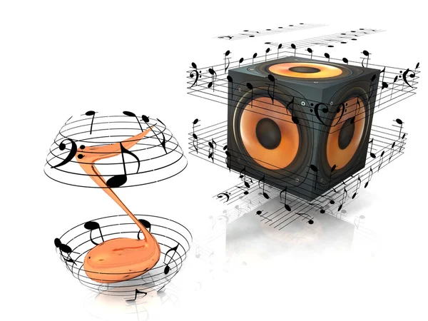 Muzieknoot met luidsprekers — Stockfoto