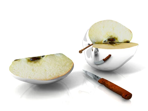 银子 3d 苹果 — 图库照片