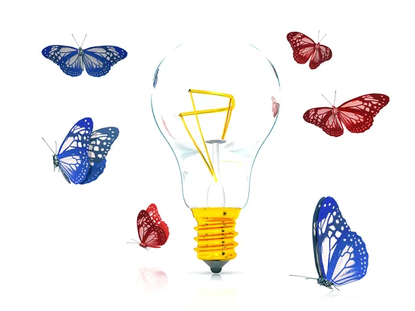 Bulb and butterflies — Stock Photo, Image