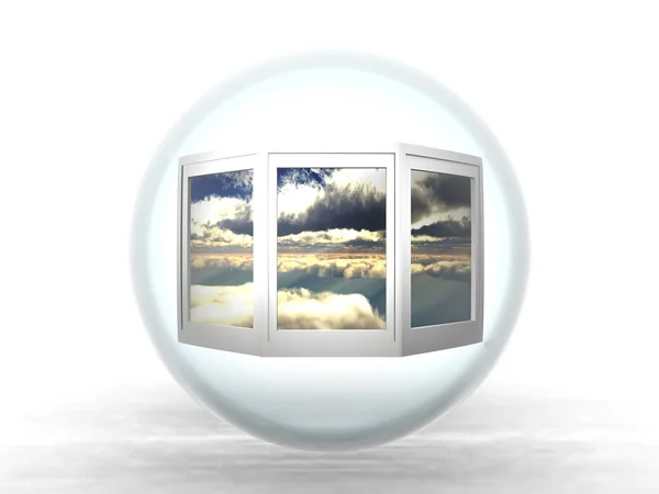 3D-venster in een zeepbel — Stockfoto