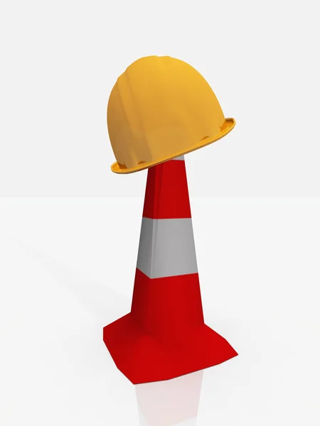 Cones de tráfego com capacete de construção — Fotografia de Stock