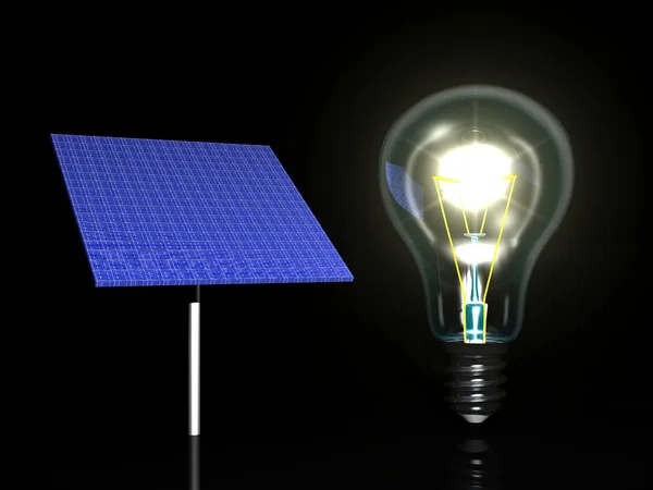 Bulb and solar panel — Stock Photo, Image