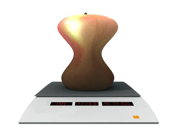 3d apple on a weight scale — Stock Photo, Image