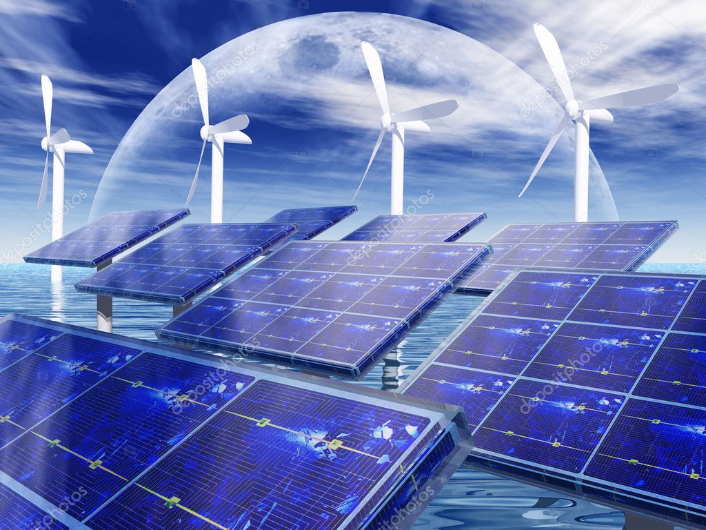 Solar panels and wind turbines Stock Photo by ©njaj 6594310