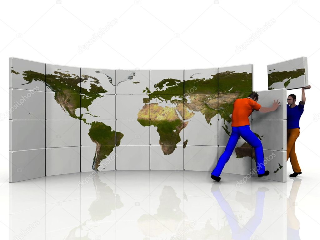 3d world map with men