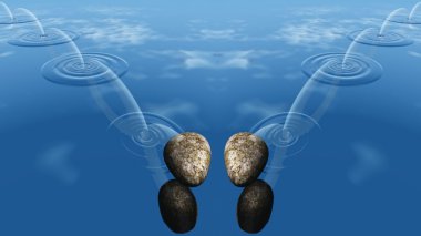 Ricochets of a stone on water clipart