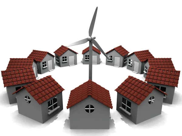 House in circles and windmill — Stock Photo, Image