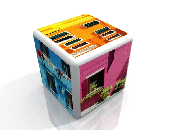 Cubo con case colorate — Foto Stock