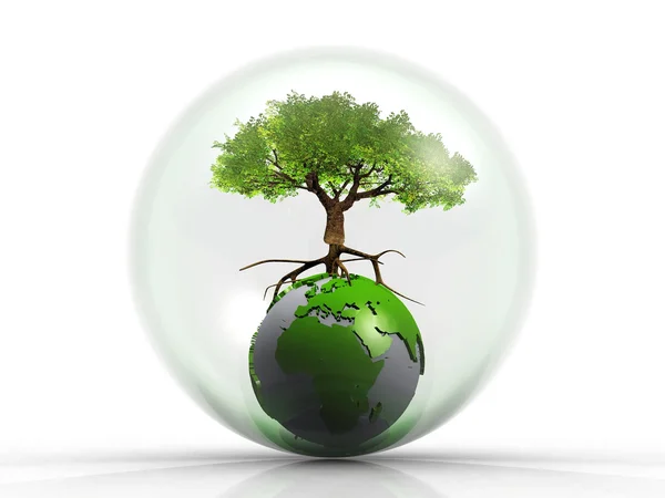 Země a strom v bublině — Stock fotografie