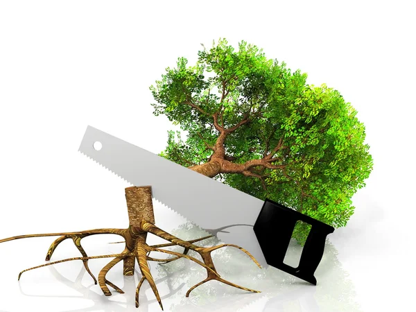 The tree and the saw — Stock Photo, Image