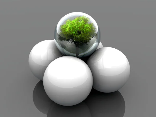 Bola con un árbol y bolas blancas — Foto de Stock