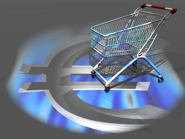 The shopping cart and the euro symbol — Stock Photo, Image