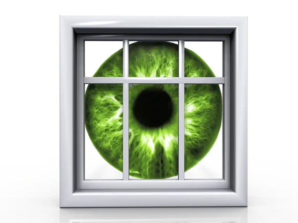 Zielone oko i okno — Zdjęcie stockowe