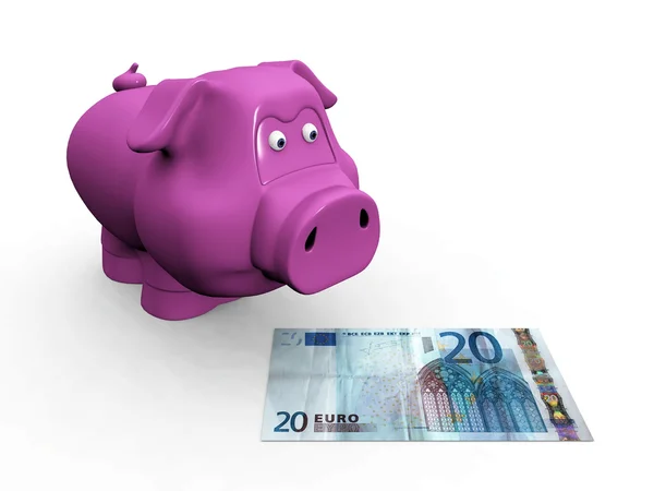 Cerdito y billetes en euros — Foto de Stock