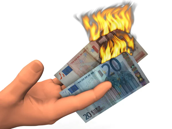 Billetes en euros en alza —  Fotos de Stock