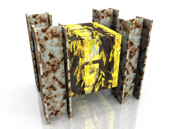 The cube and metallic iron — Stock Photo, Image