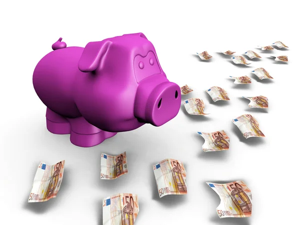 Piggy bank and euro banknotes — Stock Photo, Image