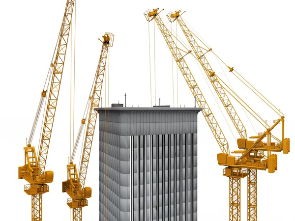 Cranes and the building on a white background — Stock Photo, Image