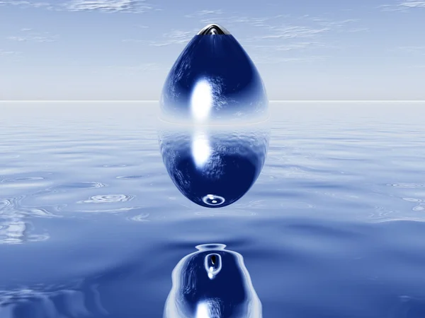 Gota de agua azul en el agua — Foto de Stock