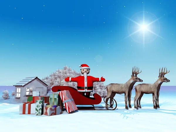 Santa claus na jego sanie — Zdjęcie stockowe