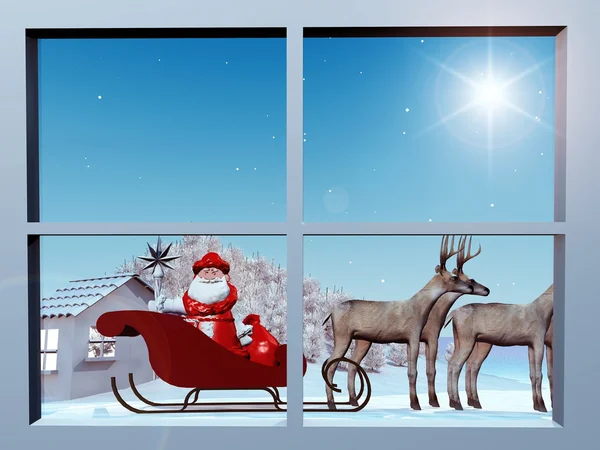 Papai Noel em seu trenó — Fotografia de Stock