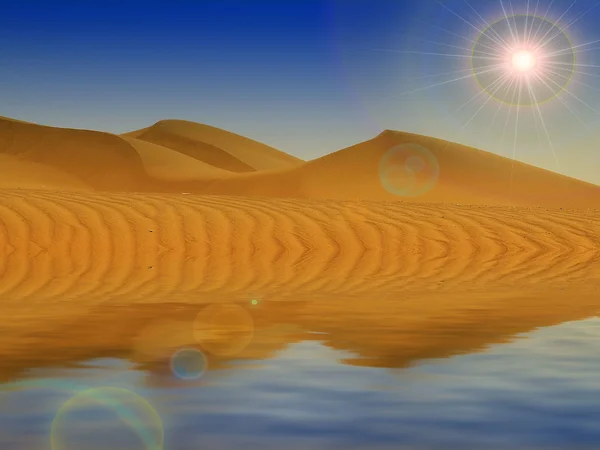 Wüstensand und Spiegelung im Wasser — Stockfoto