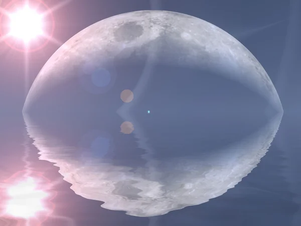 Měsíc a slunce se odráží ve vodě — Stock fotografie