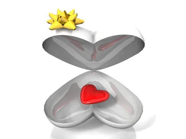 Coração vermelho em uma caixa de presente — Fotografia de Stock