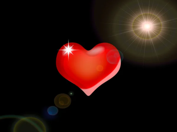 Heart on a black background and sun — Stock Photo, Image