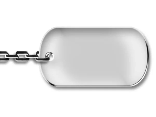 Etiqueta de metal em um fundo branco — Fotografia de Stock