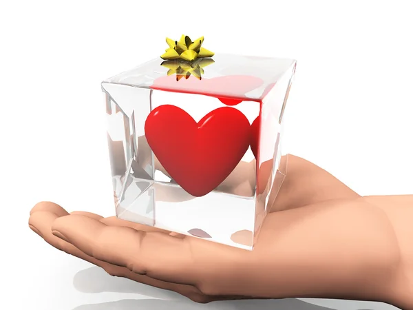 Heart in a block in the hand — Stock Photo, Image