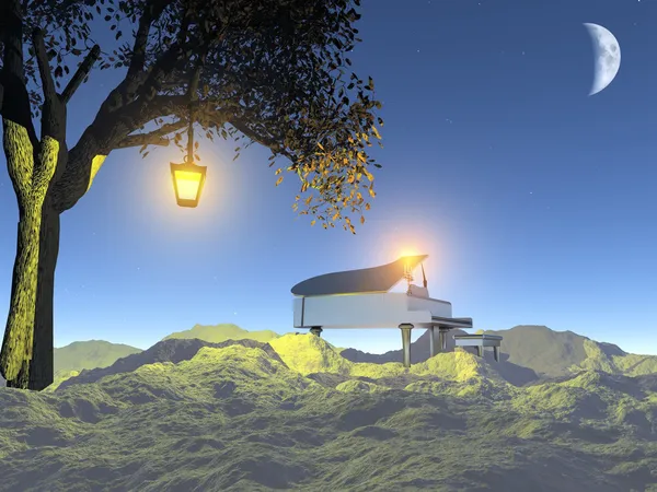 Piano in the nature night — Stock Photo, Image
