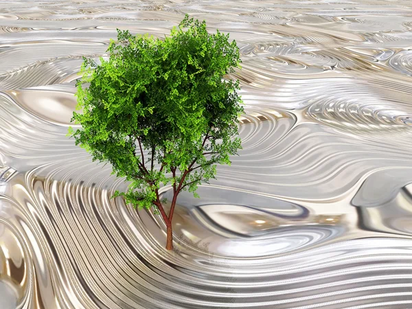 Petit arbre sur une texture métallique — Photo